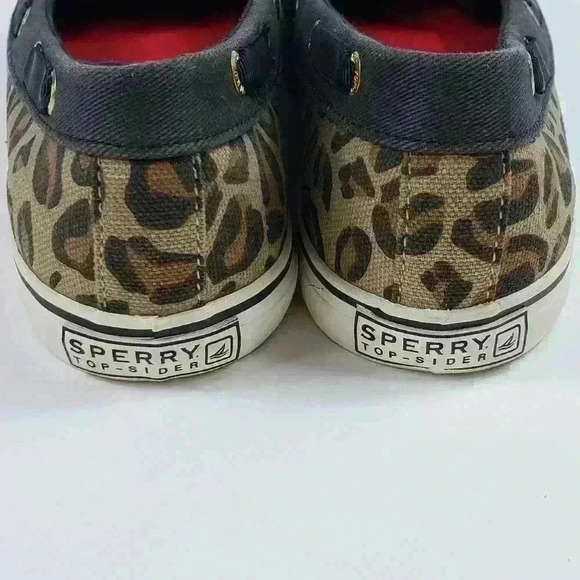 Sperry Top Sider Boat Shoes Leopard Tan Black White Gold Ribbon Laces Size 6M - Picture 10 of 15